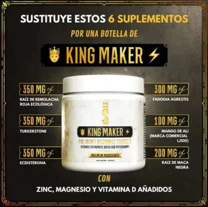 King Maker - Suplemento con Tongkat Ali, Turkesterona, Ecdisterona, Fadogia Agrestis, betarraga roja, maca negra y zinc (13 en 1) - IMPERIUM